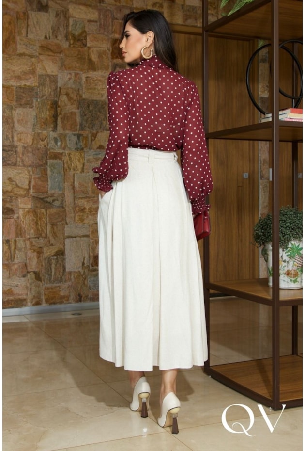 BLUSA EM CHIFFON COM GOLA BABADO POÁ VINHO - LUZIA FAZZOLLI