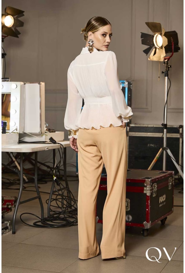 BLUSA EM CHIFFON PLISSADA OFF - LUZIA FAZZOLLI