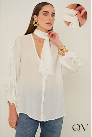 BLUSA EM CREPE DE VISCOSE OFF WHITE - LINDA DE MORRER