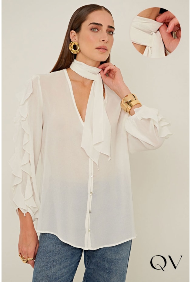 BLUSA EM CREPE DE VISCOSE OFF WHITE - LINDA DE MORRER