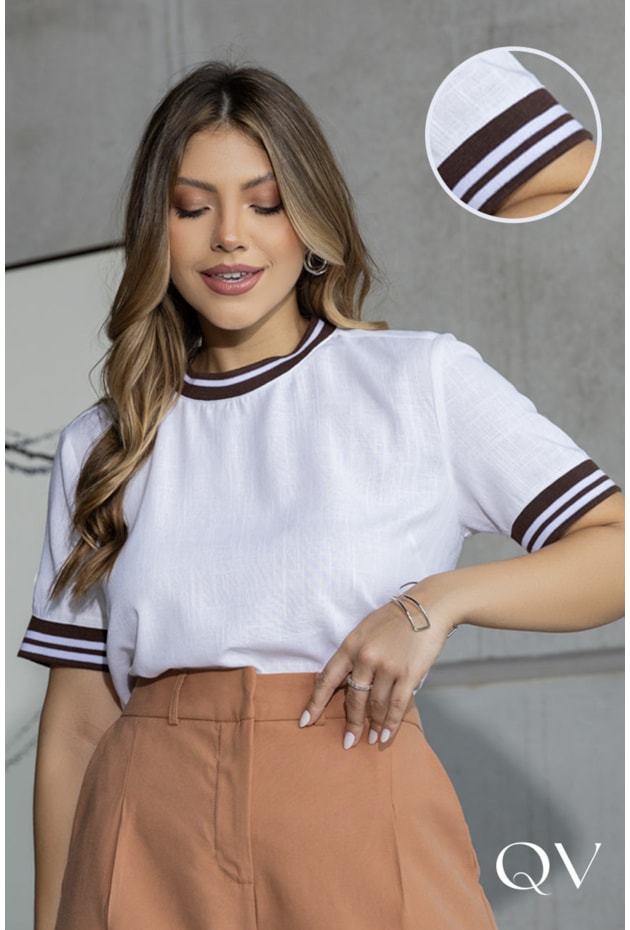 BLUSA EM LINHO COM GALÃO BRANCO - LUZIA FAZZOLLI