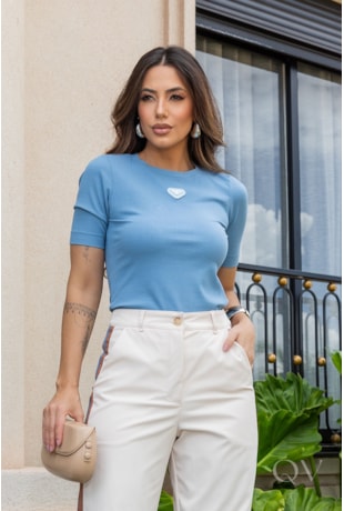 BLUSA EM MALHA CANELADA AZUL - LUZIA FAZZOLLI