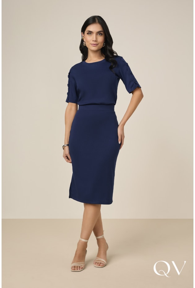 BLUSA EM MALHA CANELADA AZUL MARINHO - TITANIUM JEANS BLUSA EM MALHA CANELADA AZUL MARINHO - TITANIUM JEANS