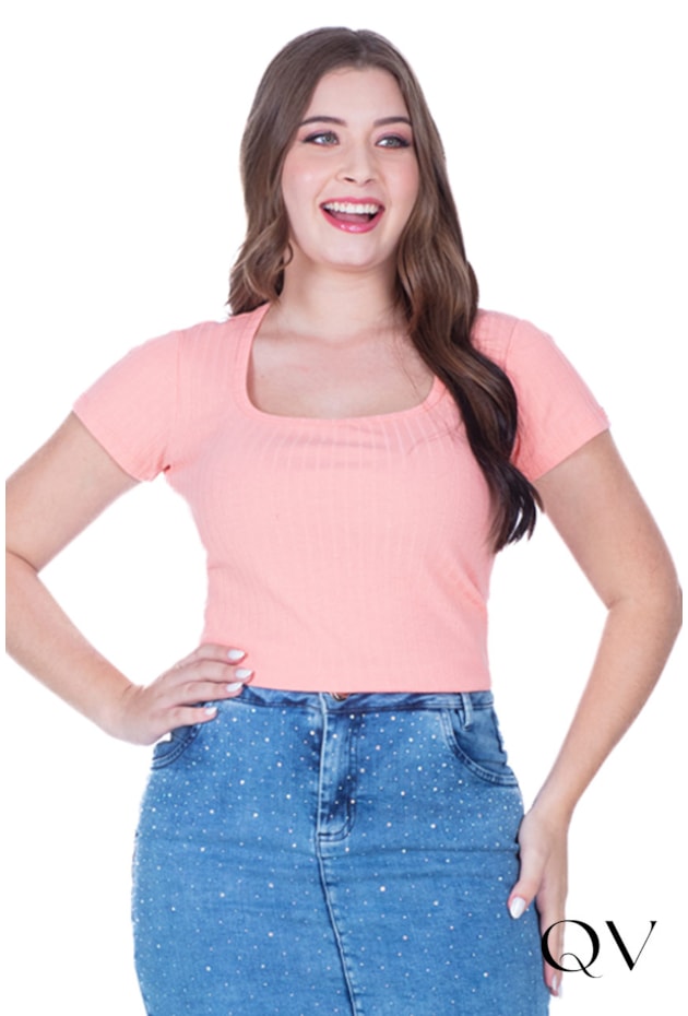 BLUSA EM MALHA CANELADA BASIC CORAL - HAPUK