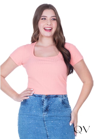 BLUSA EM MALHA CANELADA BASIC CORAL - HAPUK