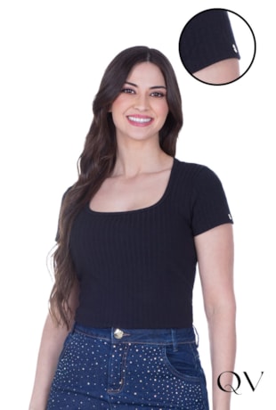 BLUSA EM MALHA CANELADA BASIC PRETO - HAPUK