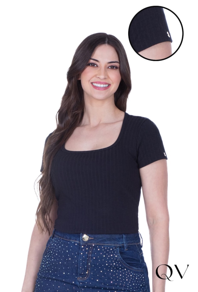 BLUSA EM MALHA CANELADA BASIC PRETO - HAPUK BLUSA EM MALHA CANELADA BASIC PRETO - HAPUK