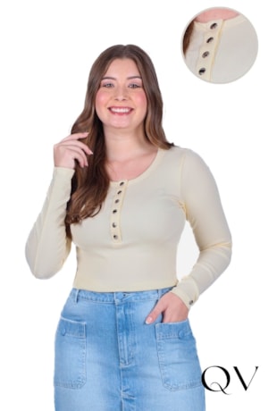 BLUSA EM MALHA CANELADA COM BOTÕES AMARELO - HAPUK
