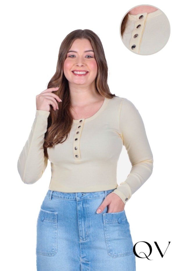 BLUSA EM MALHA CANELADA COM BOTÕES AMARELO - HAPUK
