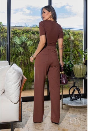 BLUSA EM MALHA CANELADA MARROM - LUZIA FAZZOLLI