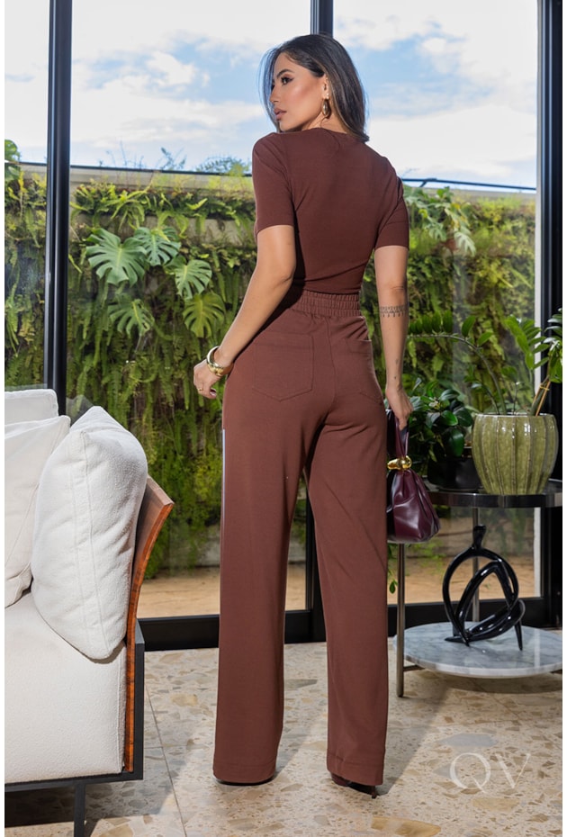 BLUSA EM MALHA CANELADA MARROM - LUZIA FAZZOLLI