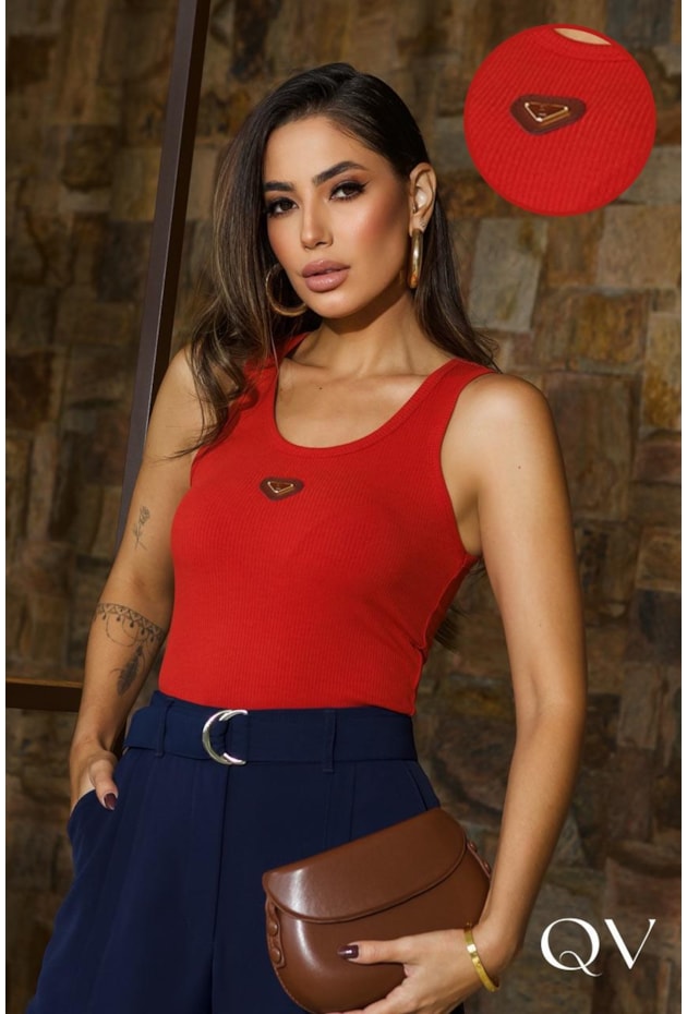 BLUSA EM MALHA CANELADA REGATA VERMELHO - LUZIA FAZZOLLI