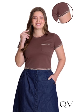 BLUSA EM MALHA COM BOLSO FUNCIONAL MARROM - HAPUK