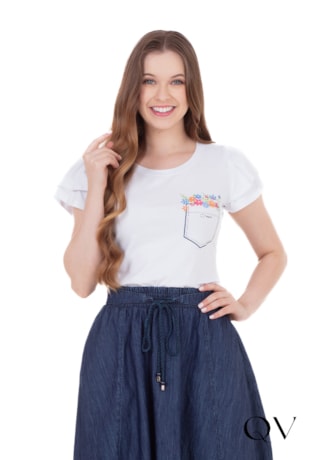 BLUSA EM MALHA COM BORDADO MANUAL BRANCO - HAPUK