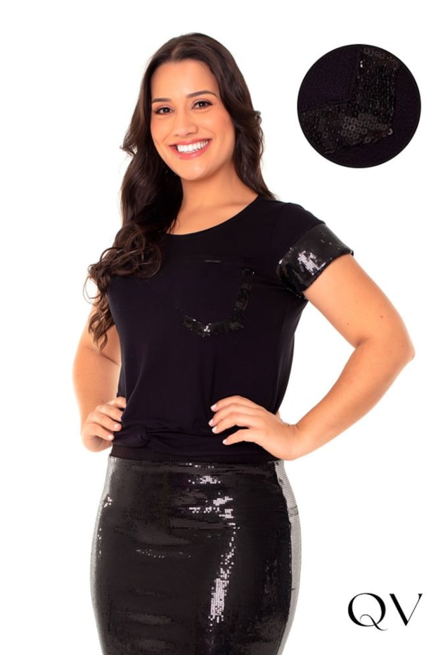 BLUSA EM MALHA COM PAETÊ PRETA - HAPUK BLUSA EM MALHA COM PAETÊ PRETA - HAPUK