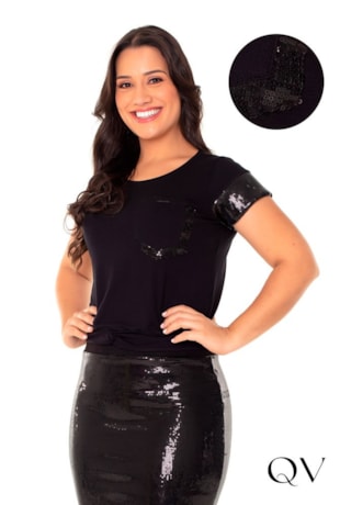 BLUSA EM MALHA COM PAETÊ PRETA - HAPUK