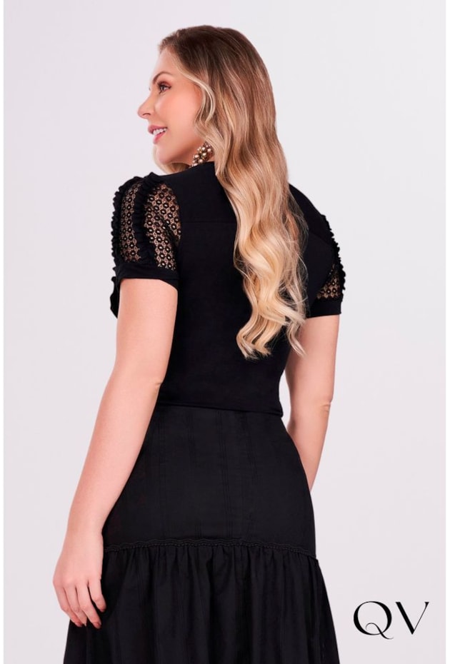 BLUSA EM MALHA COM STRASS PRETA - FASCÍNIUS BLUSA EM MALHA COM STRASS PRETA - FASCÍNIUS