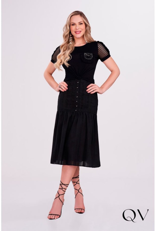 BLUSA EM MALHA COM STRASS PRETA - FASCÍNIUS BLUSA EM MALHA COM STRASS PRETA - FASCÍNIUS