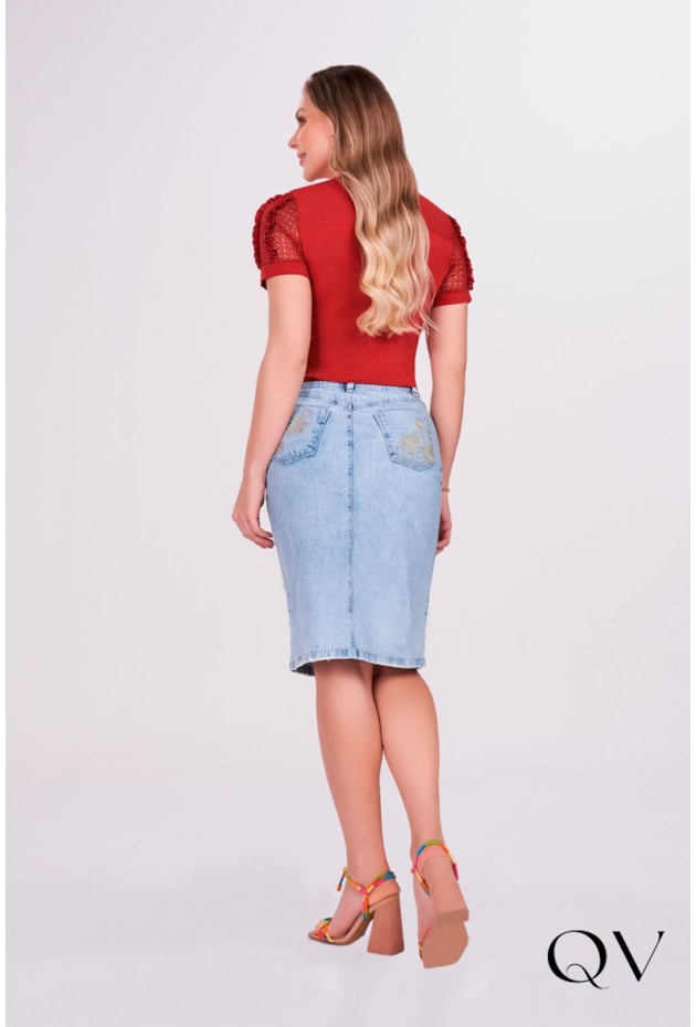 BLUSA EM MALHA COM STRASS TERRACOTA - FASCÍNIUS BLUSA EM MALHA COM STRASS TERRACOTA - FASCÍNIUS