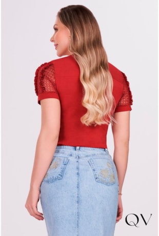 BLUSA EM MALHA COM STRASS TERRACOTA - FASCÍNIUS