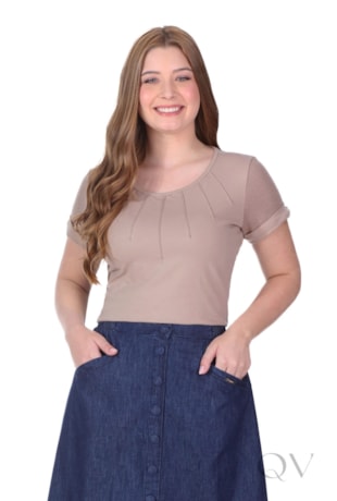 BLUSA EM MALHA COTTON E TEXTURIZADA COM ASPECTO DE TRICÔ BEGE - HAPUK