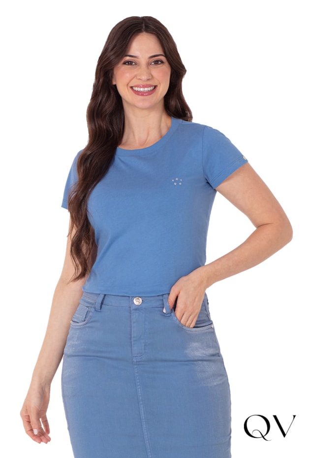 BLUSA EM MALHA DE ALGODÃO AZUL - HAPUK