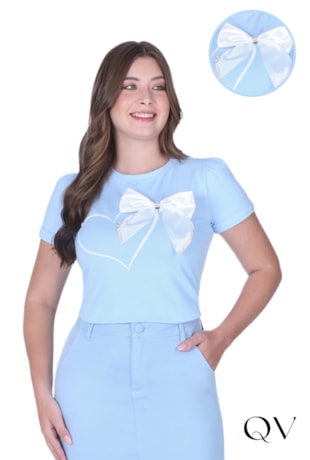 BLUSA EM MALHA ESTAMPA LAÇO AZUL - HAPUK