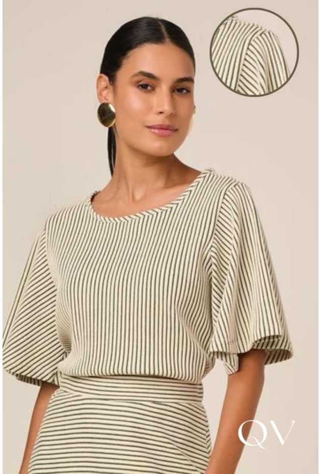 BLUSA EM MALHA LISTRADA NUDE - TITANIUM JEANS BLUSA EM MALHA LISTRADA NUDE - TITANIUM JEANS