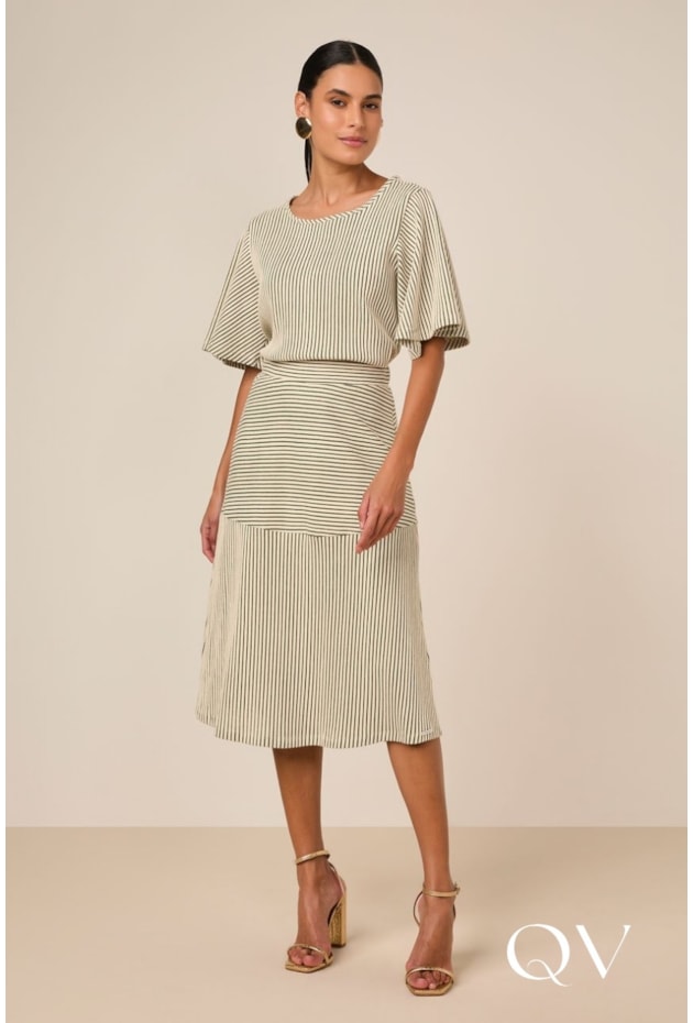 BLUSA EM MALHA LISTRADA NUDE - TITANIUM JEANS BLUSA EM MALHA LISTRADA NUDE - TITANIUM JEANS