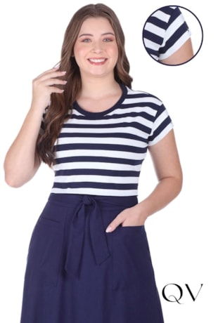 BLUSA EM MALHA LISTRADA RIBANA AZUL ESCURO - HAPUK