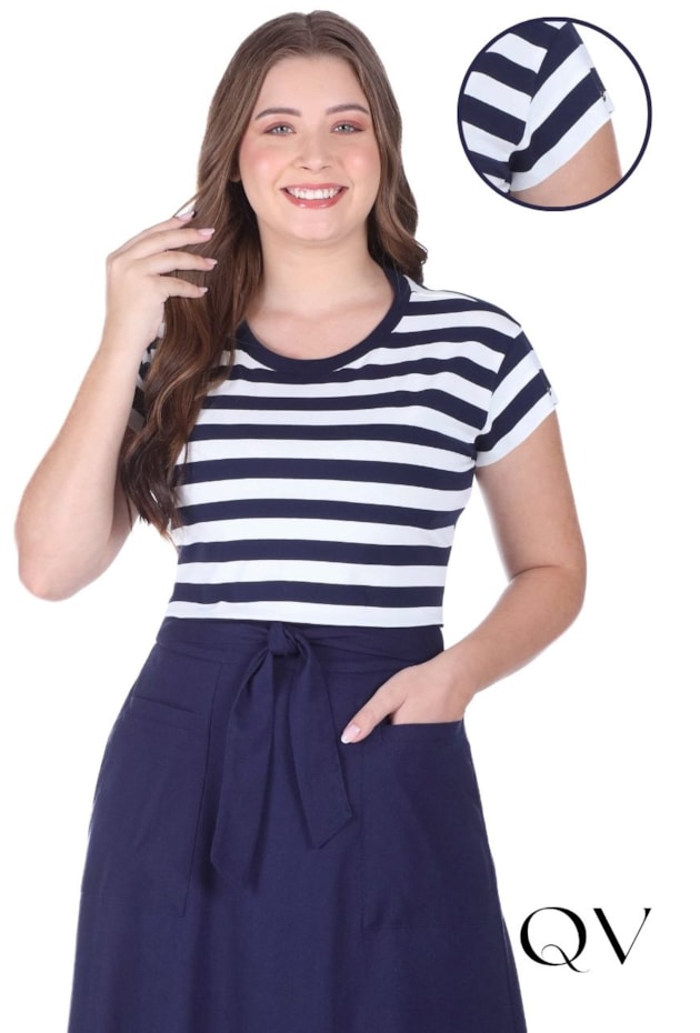 BLUSA EM MALHA LISTRADA RIBANA AZUL ESCURO - HAPUK BLUSA EM MALHA LISTRADA RIBANA AZUL ESCURO - HAPUK