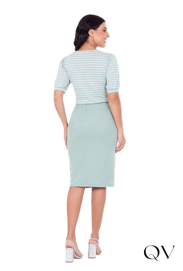 BLUSA EM MALHA LISTRADO DECOTE COM BORDADO VERDE - HAPUK BLUSA EM MALHA LISTRADO DECOTE COM BORDADO VERDE - HAPUK