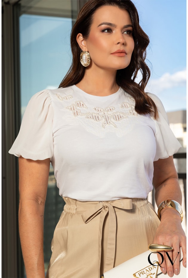 BLUSA EM MALHA MANGA BALONÊ BRANCO