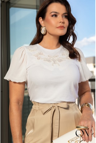 BLUSA EM MALHA MANGA BALONÊ BRANCO