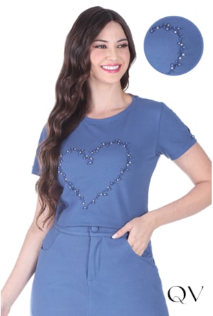 BLUSA EM MALHA PIQUET ESTAMPA FRONTAL AZUL - HAPUK