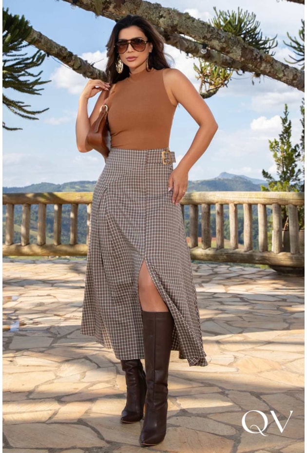 BLUSA EM MALHA REGATA CANELADA CARAMELO - LUZIA FAZZOLLI