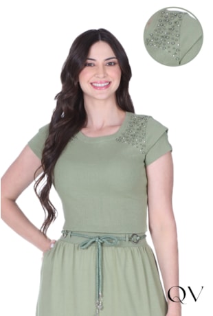 BLUSA EM MALHA RIBANA BORDADO VERDE - HAPUK