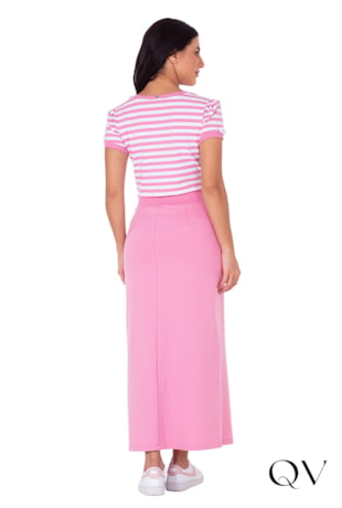 BLUSA EM MALHA RIBANA LISTRADO ROSA - HAPUK