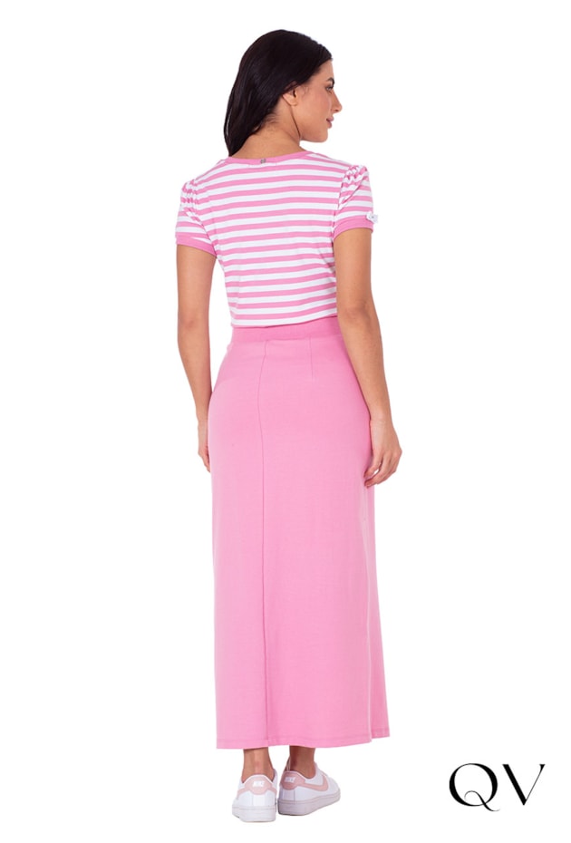 BLUSA EM MALHA RIBANA LISTRADO ROSA - HAPUK