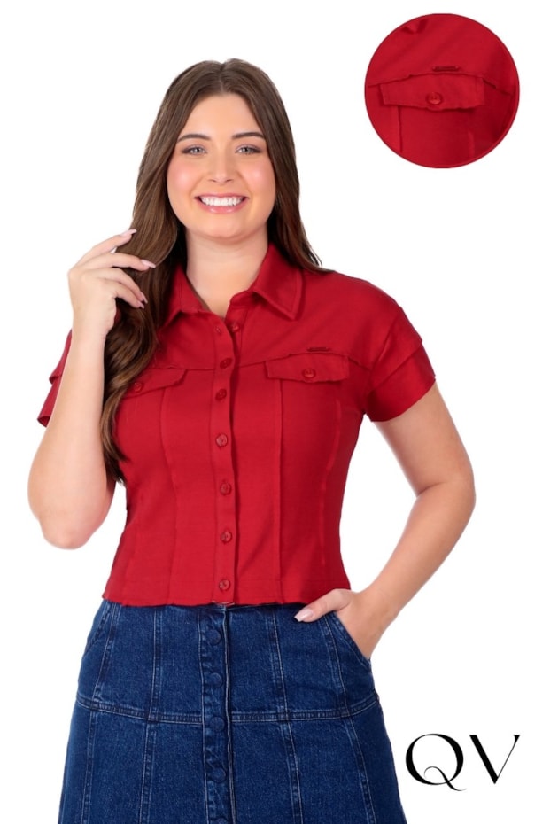 BLUSA EM MALHA SUEDINE E RIBANA VERMELHO - HAPUK