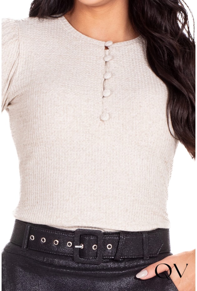 BLUSA EM MALHA TEXTURIZADA BEGE CLARO - HAPUK