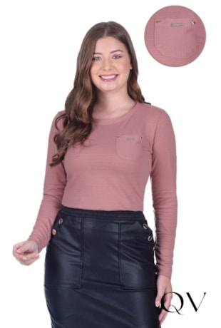 BLUSA EM MALHA TEXTURIZADA COM BOLSO FRONTAL ROSÊ - HAPUK