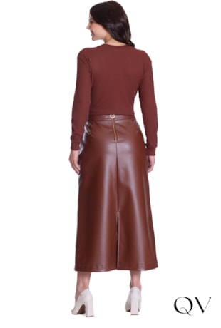 BLUSA EM MALHA TEXTURIZADA E RIBANA MARROM - HAPUK