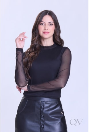 BLUSA EM MALHA TULE LISA PRETO - HAPUK