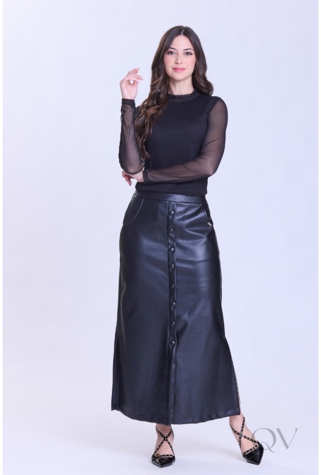 BLUSA EM MALHA TULE LISA PRETO - HAPUK