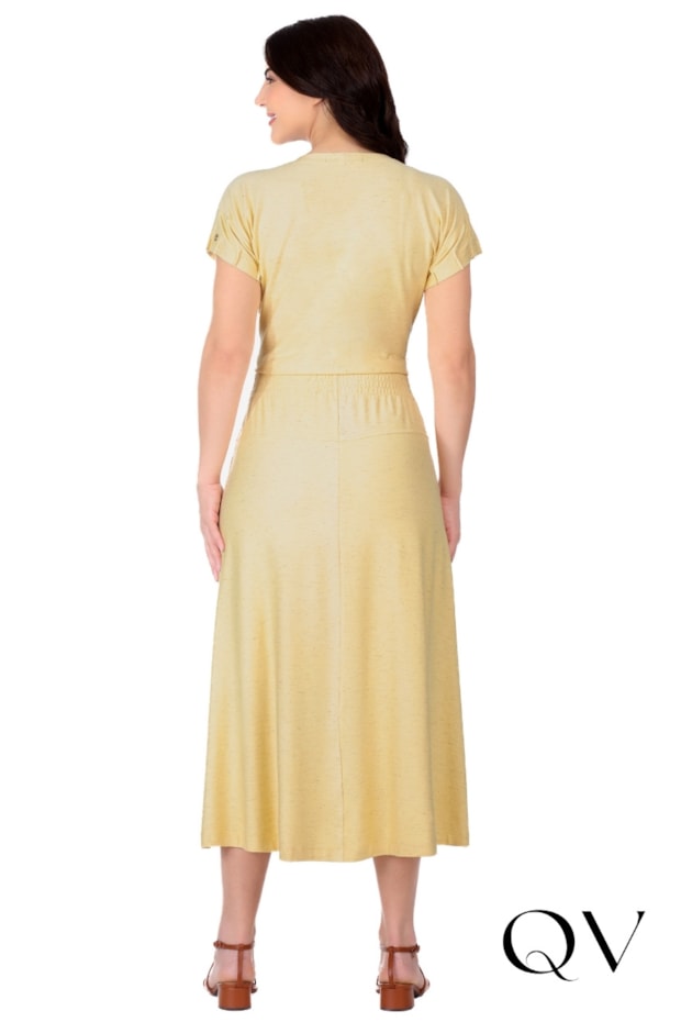 BLUSA EM MALHA VISCOSE MESCLADA COM LINHO AMARELO - HAPUK