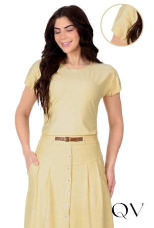 BLUSA EM MALHA VISCOSE MESCLADA COM LINHO AMARELO - HAPUK