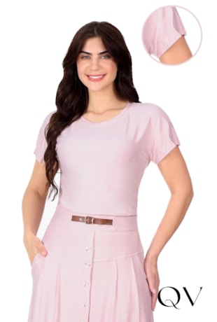 BLUSA EM MALHA VISCOSE MESCLADA COM LINHO ROSA - HAPUK