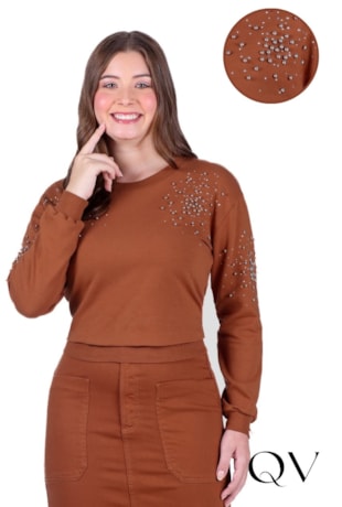 BLUSA EM MOLECOTTON E RIBANA CARAMELO - HAPUK
