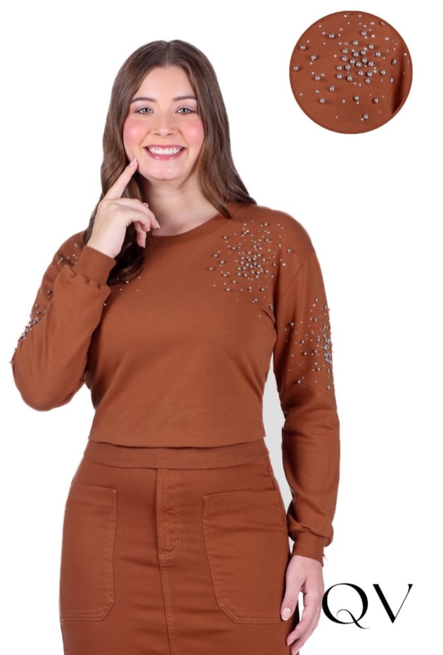 BLUSA EM MOLECOTTON E RIBANA CARAMELO - HAPUK
